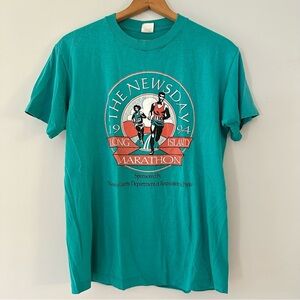 Vintage 1994 Long Island Marathon T-shirt Teal Green Super Thin Size Large
